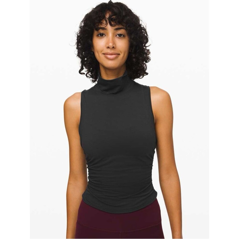 Lululemon See The Horizon Ruched Mock Neck Tank Top Black Size XS